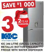 KIC 346 Litre Metallic Bottom Freezer Fridge With Water Dispenser