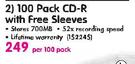 Verbatim 100 Pack CD-R With Free Sleeves