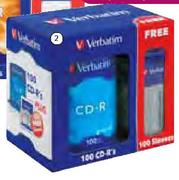 Verbatim 100 Pack CD-R With Free Sleeves