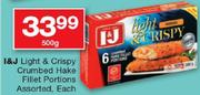 I & J Light & Crispy Crumbed Hake Fillet Portions-500gm