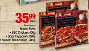 Iceland Frozen Pizza BBQ Chicken-400g,Spicy Pepperoni-370g,Sweet Chilli Chicken-415g Each