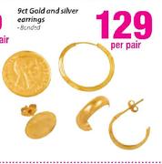 9ct Gold And Silver Earrings Banded-Per Pair
