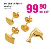 9ct Gold And Silver Earrings Banded-Per Pair