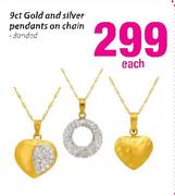 9ct Gold And Silver Pendants On Chain Banded Each