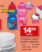 Character Sports Bottles Assorted(Cars, Princess, Hello Kitty, Minnie)-Each