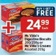 McVitie's Digestive Biscuits 200/250Gm Or McVitie's Creams-205Gm Each