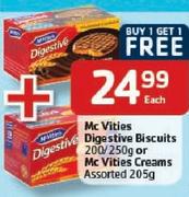 Mc Vities Dige Stive Biscuits-200/250g Or Mc Vities Creams Assorted-205g Each
