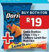 Simba Doritos Chips-150g + Cadbury Lunch Bar Man Size