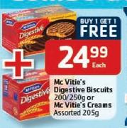 Mc Vitie's Digestive Biscuits-200/250g Or Mc Vitie's Creams Assorted-205g Each