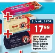 Bakers Blue Label Marie Biscuits-200g + Bakers Tennies Biscuits-200g + Bakers Toppers-125g