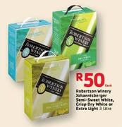 Robertson Winery Johannisberger Semi-Sweet White, Crisp Dry White Or Extra Light-3L Each
