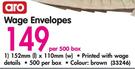 Aro No.7 Brown Wage Envelopes 152mmx110mm-Per 500 Box