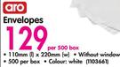 Aro DLB Envelopes 110mmx220mm-Per 500 Box