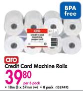 Aro Credit Card Machine Rolls 18mx57mm-Per 8 Pack