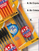 Bic Cristal Easy Glide Ball Pen Medium Black Or Blue-4+2 Free Per Pack