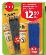 BIC Clic Medium Ballpoint Pen-3+1 Per Pack