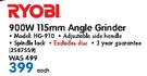 Ryobl 900w 115mm Angle Grinder HG-910
