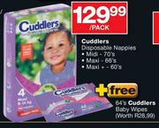 Cuddlers Disposable Nappies Midi-70's/Maxi-66's/Maxi+-60's/Per Pack