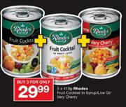 3X410g Rhodes Fruit Cocktail In Syrup/Low GI/Very Cherry