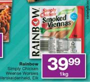 Rainbow Simply Chicken Weense Worsies Verskeidenheid-1kg Elk