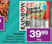 Rainbow Simply Chicken Weense Worsies-1kg