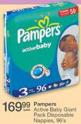 Pampers Active Baby Giant Pack Disposable Nappies-96's Per Pack