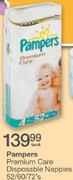 Pamepers Premium Care Disposable Nappies-52/60/72's Pack