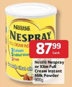 Nestle Nespray or Klim Full Cream Instant Milk Powder-900gm