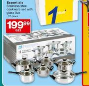 Essentials Stainless Steel Cookware With Glass Lids-12 Piece Per Set