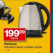  Platinum Stainless Steel Cordless Kettle-1.7L Each