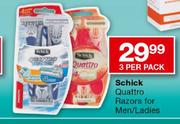 Schick Quattro Razors For Men/Ladies-3's Per Pack