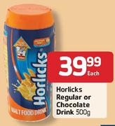 Horlicks Regular or Chocolate Drink-500gm Each