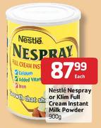 Nestle Nespray or Klim Full Cream Instant Milk Powder-900gm Each