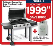 Outback 4 Burner Gas Braai+ Free 6Kg Gas Cylinder