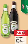 Roses Kola Tonic or Cordial Lime-750ml Each