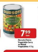Dursots Choice Vegetable Curry Or Mixed Vegetables-410g Each