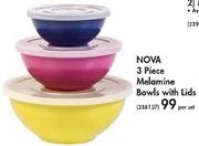 Nova 3 Piece Melamine Bowls With Lids-Per Set