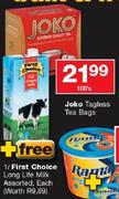 Joko Tagless Tea Bags 100's+ 1L First Choice Long life Milk Assorted-Each