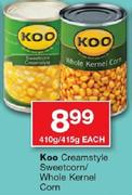 Koo Creamstyle Sweetcorn/Whole Kernel Corn 410g/415g-Each