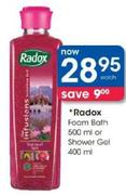 Radox Foam Bath 500Ml Or Shower Gel-400Ml Each