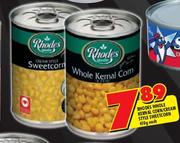 Rhodes Whole Kernal Corn/Cream Style Sweetcorn-410g Each