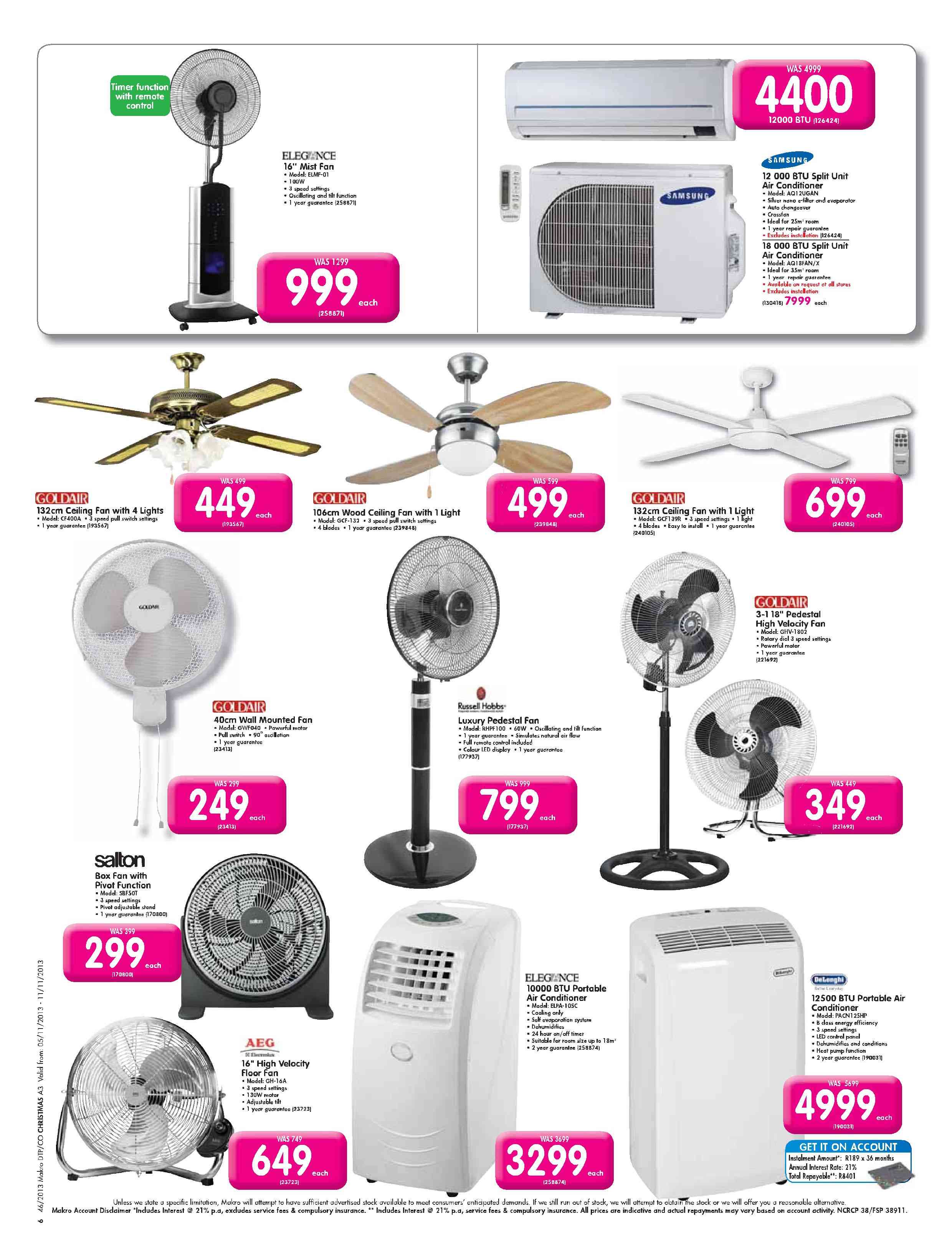 Special Goldair Ceiling Fan With 1 Light 132cm GCF139R Www guzzle co za