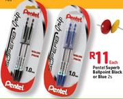 Pentel Superb Ballpoint Black Or Blue-2's Each