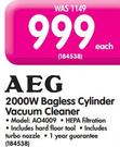 AEG 2000W Bagless Cylinder Vacuum Cleaner AO4009
