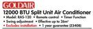 Goldair 12000 BTU Split Unit Air Conditioner RAS-120