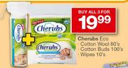 Cherubs Eco Cotton Wool-80's/Cotton Buds-100's/Wipes-10's