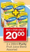  4X200ml Purity Fruit Juice Blend-Each