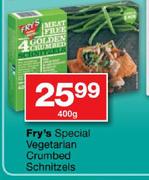 Fry's Special Vegetarian Crumbed Schnitzels-400g Each