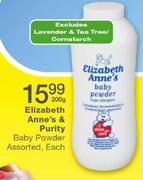 Elizabeth Anne's & Purity Baby Powder Assorted-200g Each