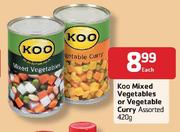 Koo Mixed Vegetables or Vegetables Curry Assorted-420g Each